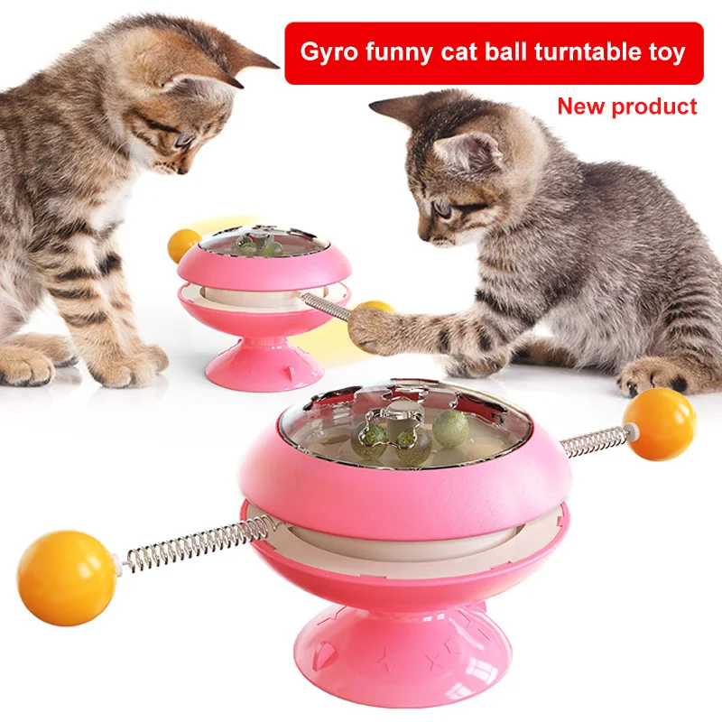 

Новые игрушки для домашних животных с бумбоном на верху кошка собака игрушечный поворотный стол Интерактивная кошка игрушка весна присоск...