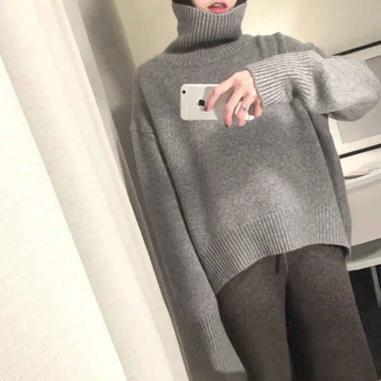 LHZSYY2021 Autumn Winter New 100%Wool Sweater Women's High-Neck Thick Knit Korean Large Size Pullover Wild Warm Cashmere Sweater