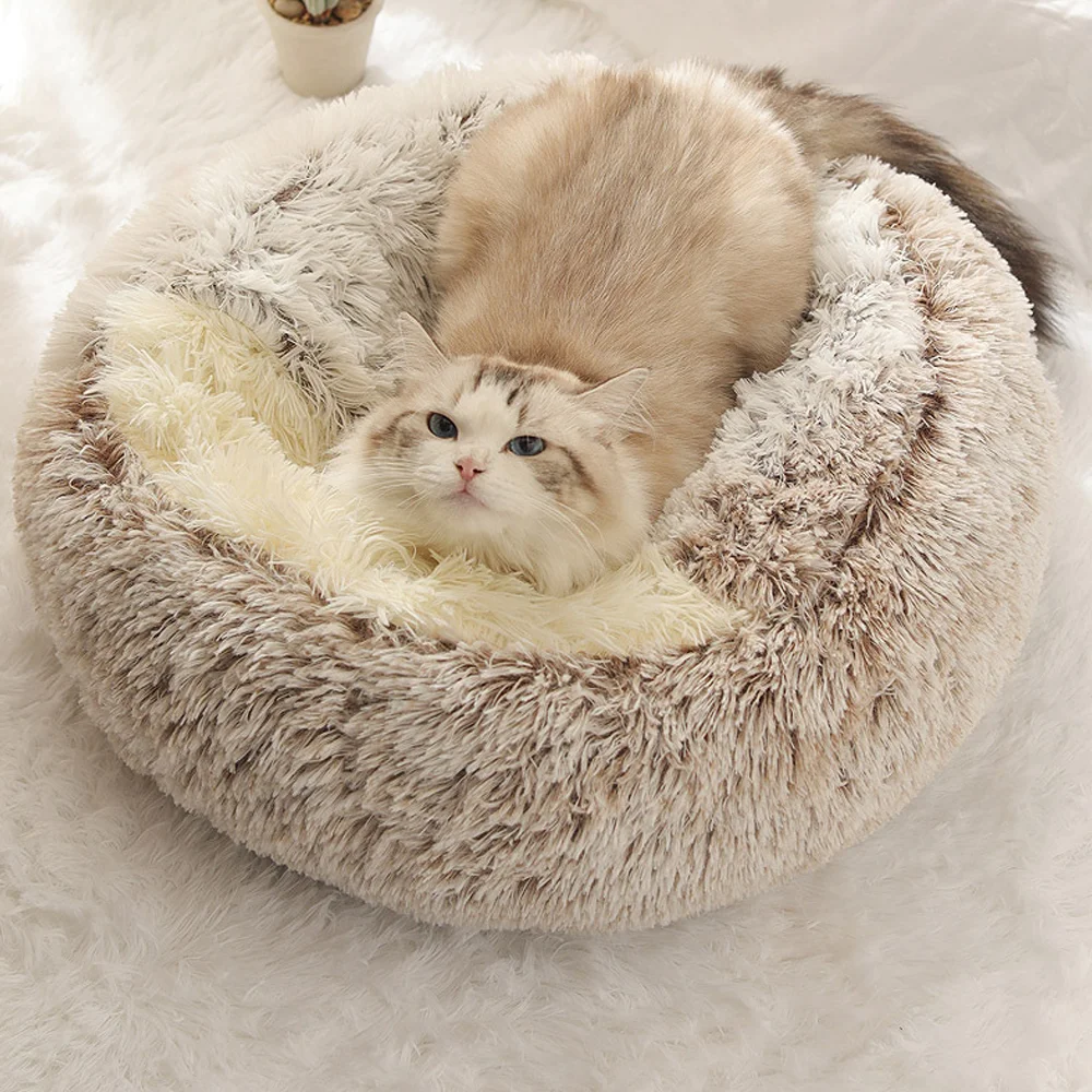 Cama de invierno para gato, coj&iacute;n largo de felpa para mascota, bolsa de dormir c&aacute;lida, cama redonda, cesta para gato, tumbona, nido para perros peque&ntilde;os, medianos y grandes-5