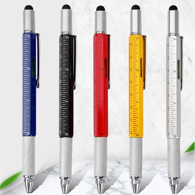 

2020 New Promotional Pocket 1 Pcs 6 in 1 Multi Purpose Pen with Touch Screen Ruler Level Multi Head Screwdriver with 4 colors