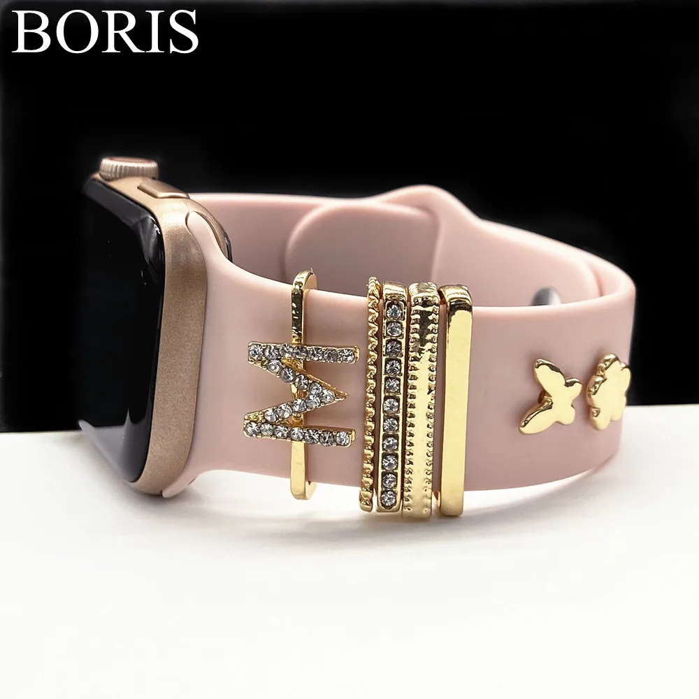 Diy Silicone Strap Accessories For Apple Watch For Samsung Watch Luxury Metal Decorative Ring 5Pcs/Set Accessories For iWatch