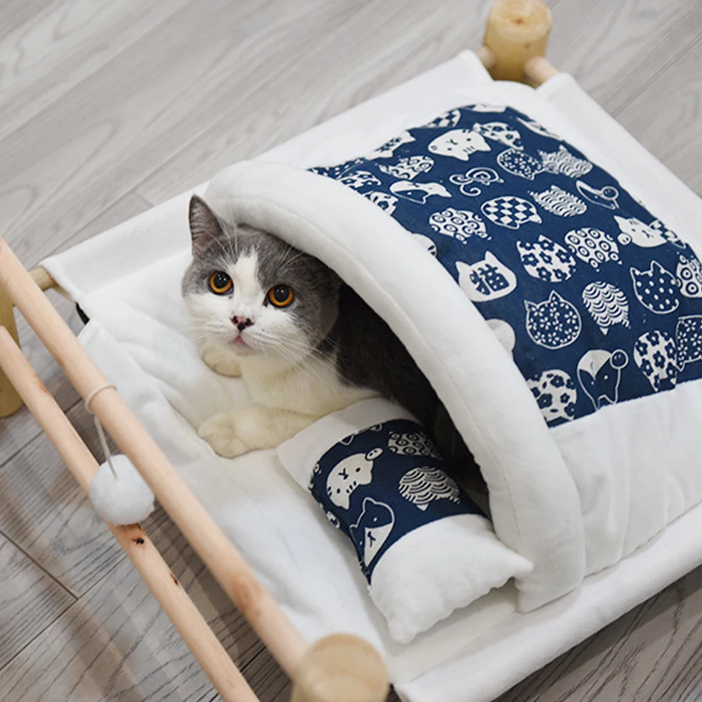 

Mascotas Eleveted Pet Cat Bed Lounge Cat Dog Sleep Hammock Blue Raised Small Soft Reversible Fabric Wood Frame Gatos Accesorios
