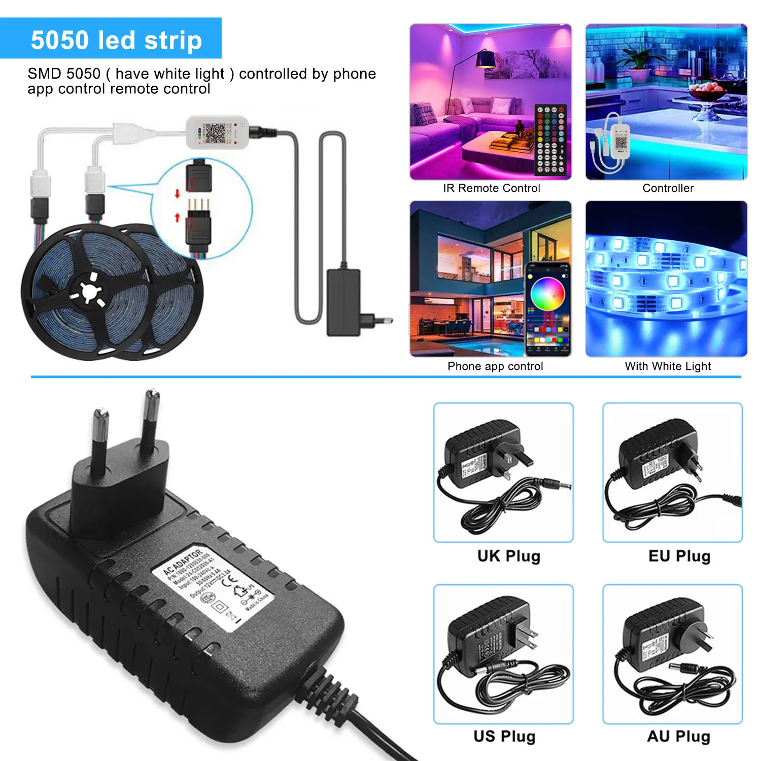 

Bluetooth Music Neon Strip 5050 Kitchen Lighting Backlight Tape 12V Diode Tape Remote Control+Adapter LED Strip Light for Home