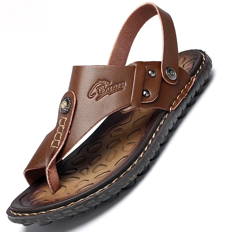 

Summer Men's Sandals Leather Slippers Men's Sandals Luxury Handmade Shoes Slippers Brand Men Moccasins Beach Sandals Sneakers
