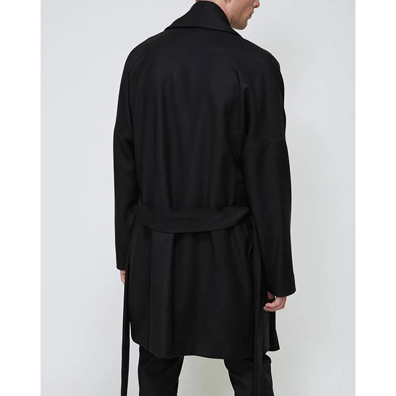 Осень-зима 2019 утепленный длинный черный кардиган шерстяное пальто куртка с