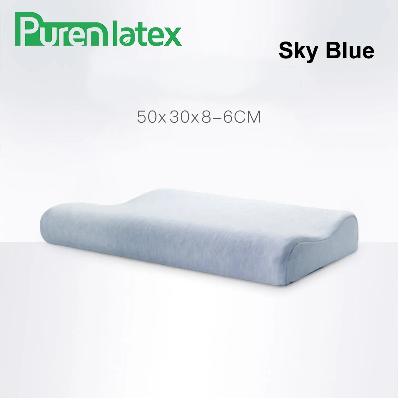 PurenLatex подушка из пены с эффектом памяти мягкая подушка медленный отскок шеи Защита позвоночника тонкая подушка для голландской жены детская Подростковая подушка - Цвет: Sky Blue