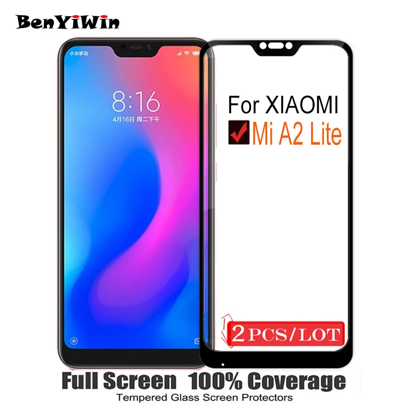Закаленное стекло с полным покрытием для XiaoMi Mi A2 Lite защита экрана 9H закаленное