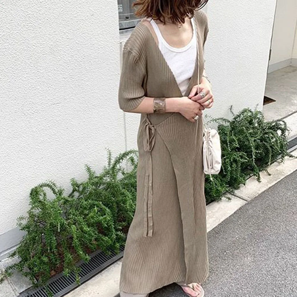 Женское трикотажное платье в Корейском стиле Свободное длинное со шнуровкой и