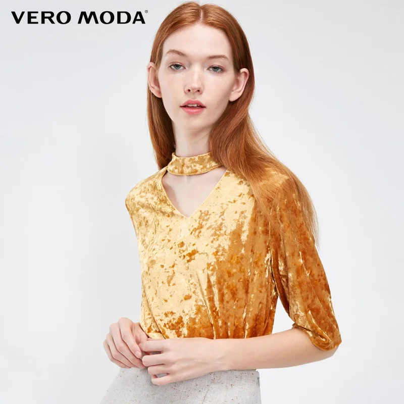Vero Moda выдалбливают v-образным вырезом Вельветовая Осенняя ФУТБОЛКА | 3183T1501