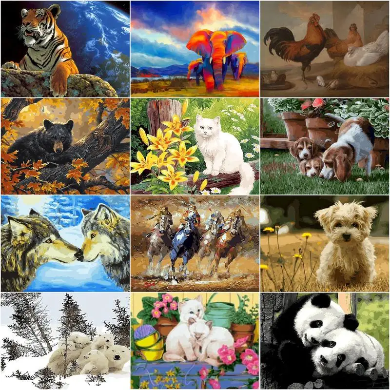 

GATYZTORY 60×75cm Frame Animals DIY Painting By Numbers HandPainted Oil Painting Kill Time Home Decor Accessories