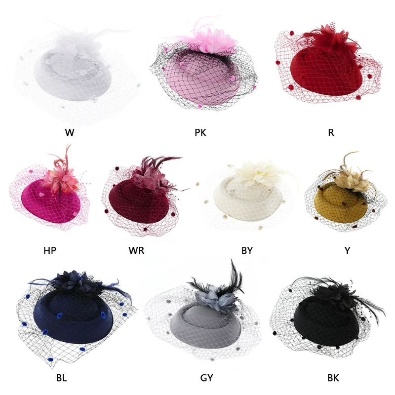 

2020 Fashion Hot 1 Pc Women Fascinators Hair Clip Headband Girls Pillbox Hat Bowler Feather Veil Wedding Party New 10 Colors