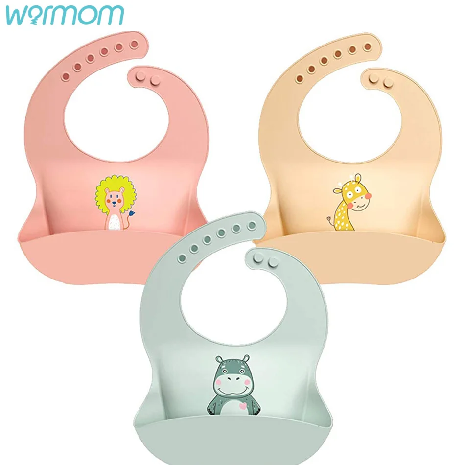 Warmom-Baberos impermeables para beb&eacute;, alimentaci&oacute;n de silicona, toalla de Saliva para beb&eacute;, delantales de dibujos animados para reci&eacute;n nacido, pa&ntilde;os ajustables para eructar, Bandana-0