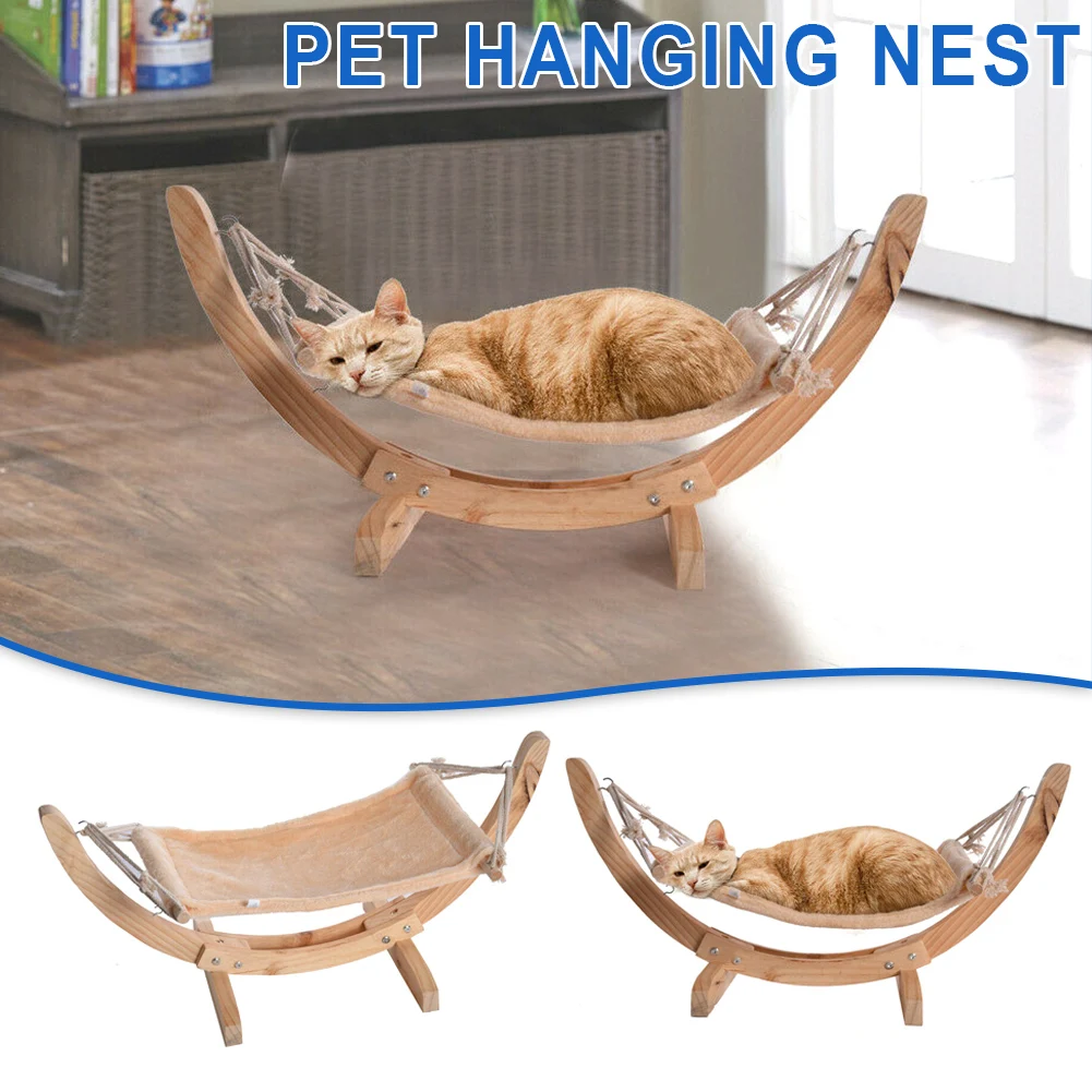 

Hammock DIY Bed Pet Dog Cat House Wooden Frame Lazy Mat Comfortable Cushion Lounge Home Blanket Cama Gato Accessories Kattenmand