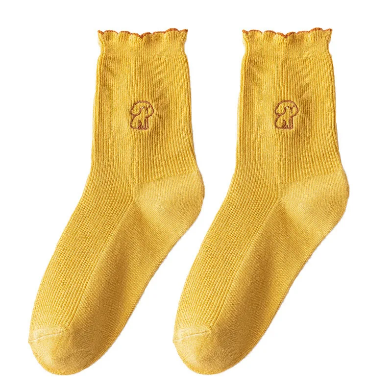 

Ladies Simple Cute Cartoon Socks 2021 Autumn Students Comfortable Casual Socks Women's Cute Embroidery Puppy Lace Mid Tube Trend