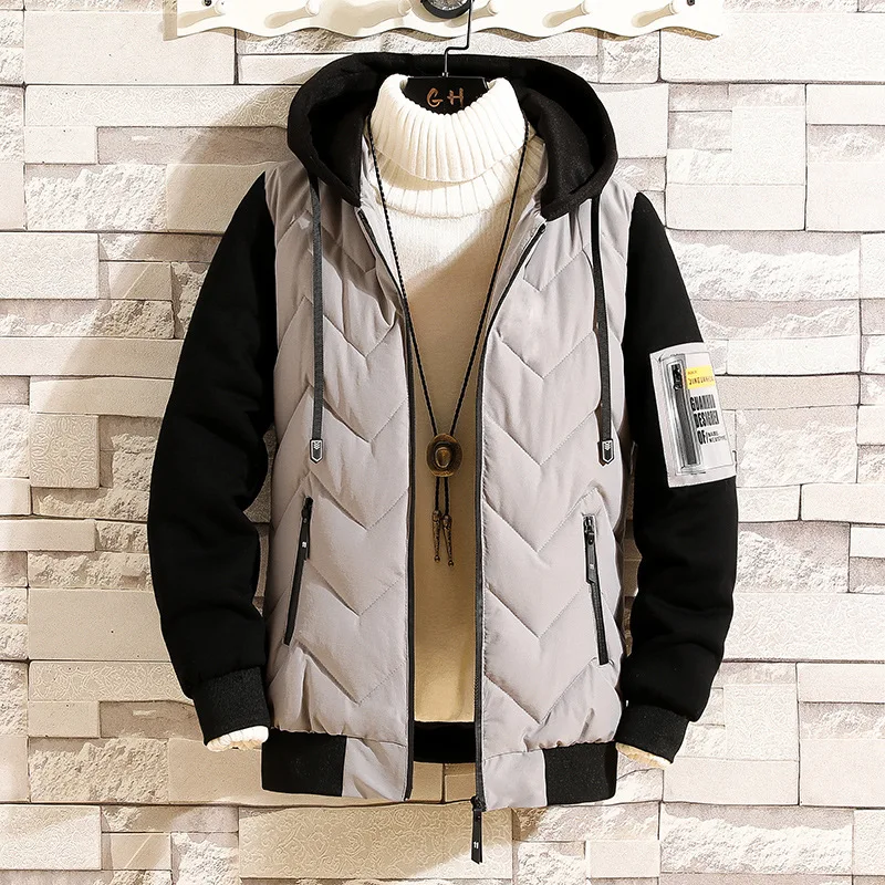 2020 New Men'sParka Casual Jacket Fashion Color patchwork Outwear Thicken And Warm hooded Coat