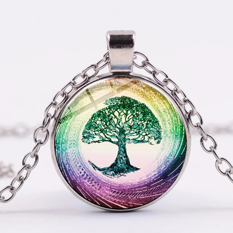 Древо жизни ожерелье Цвет Фул стеклянный купол кулон ручной работы подарки
