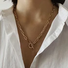 Женское колье с цепочкой-коробкой, минималистичное Золотистое Ожерелье с переключателем, смешанные цепочки с кольцами, чокер