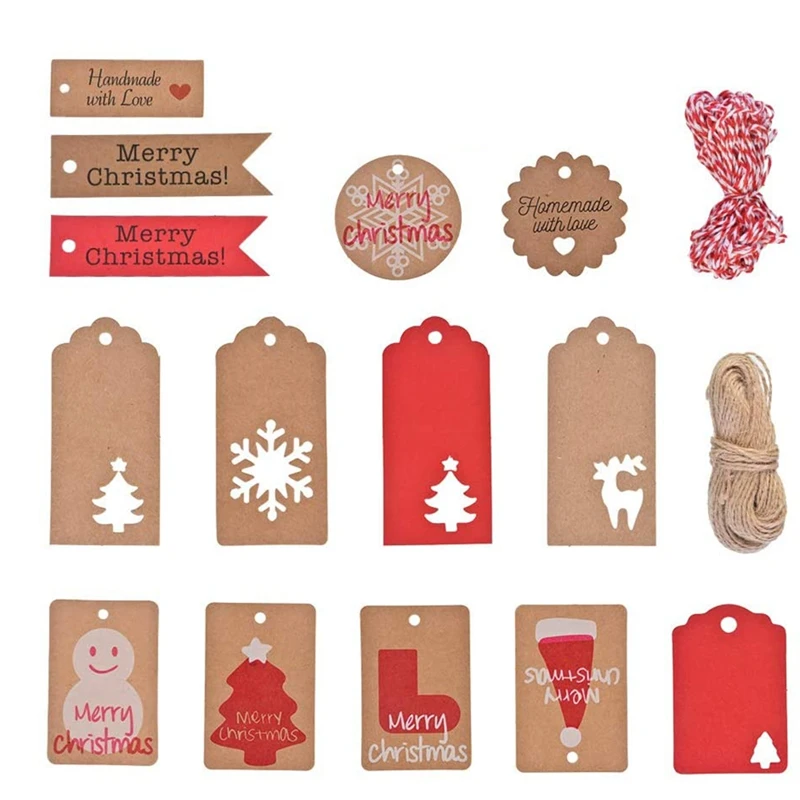 

262 шт. 14 видов стилей рождественские крафт-Бумага теги крафт-бумага, ярлыки для подарков вешать ярлыки со снежинками Рождественская елка
