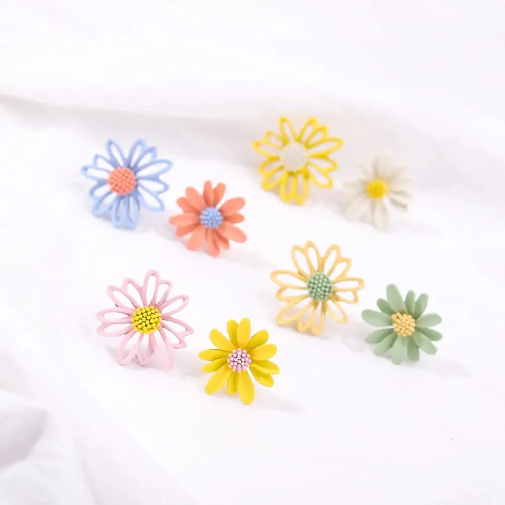 Женские серьги гвоздики с цветком ромашки Винтажные в богемном стиле лето