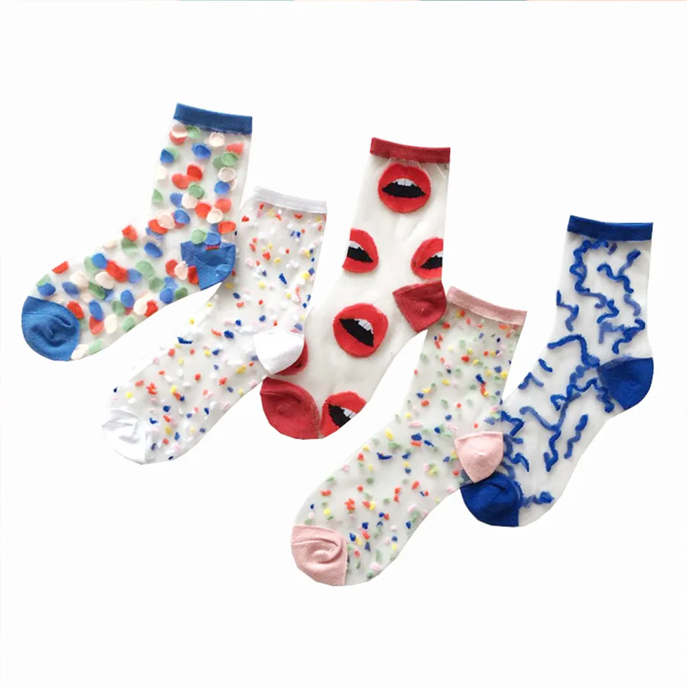 

Glass Silk Socks Women Card Silk Crystal Socks Fashion Women's Socks Spring and Summer Transparent Thin Stockings Wave Point