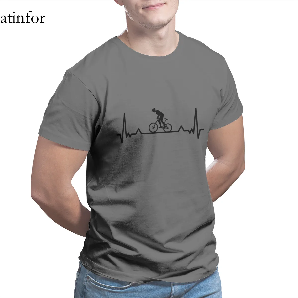 

Bike Cycling Heartbeat Line Funny Gifts T-Shirt 100% Cotton Black Kawaii Graphic Cosplay Tshirts 18074