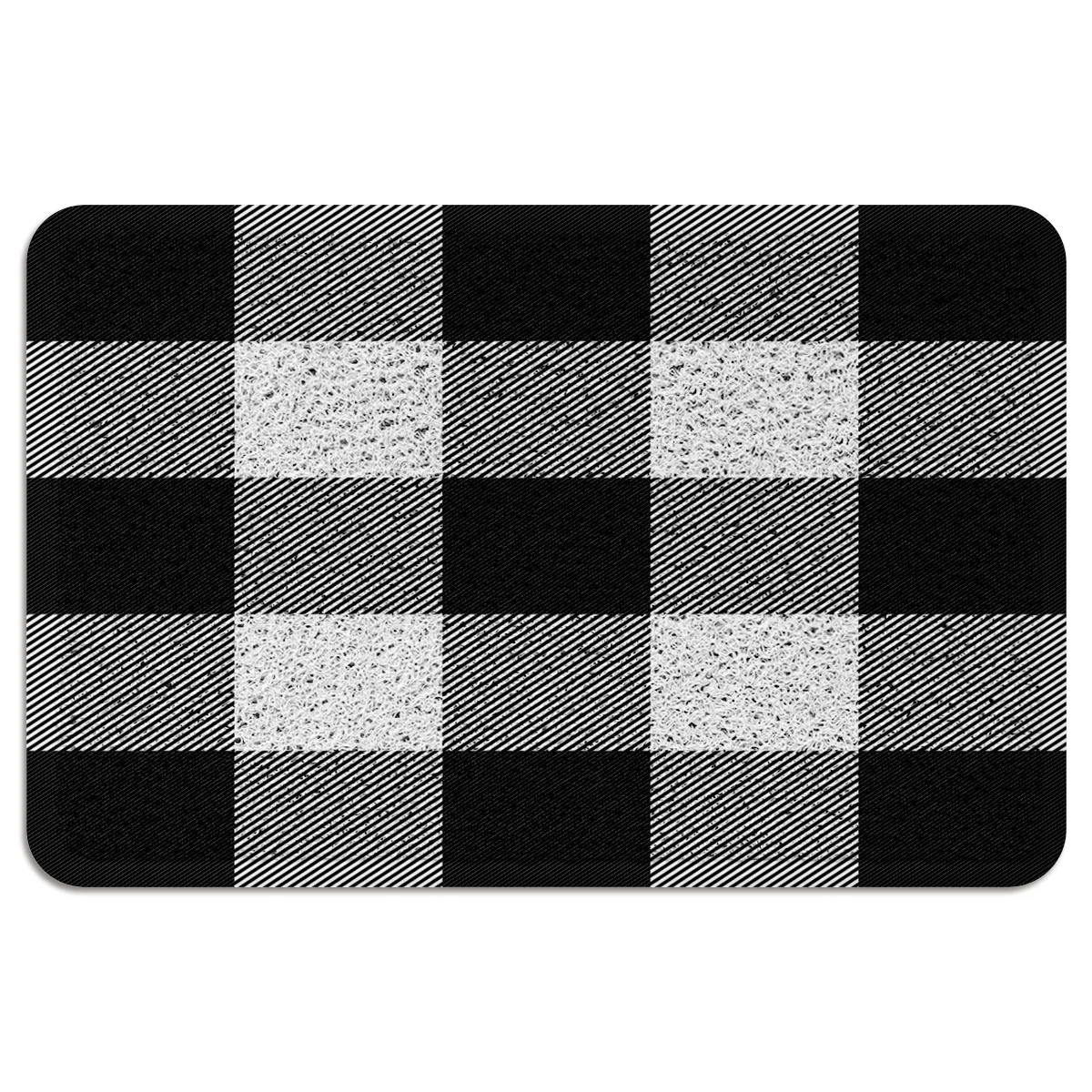 Черно белый мозаичный сетки Buffalo Check прочный резиновый дверной коврик