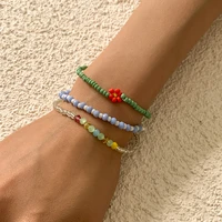 3pcs kpop korean charm bracelet for women girls bohemian resin handmade beaded bracelet little daisy summer vacation new jewelry