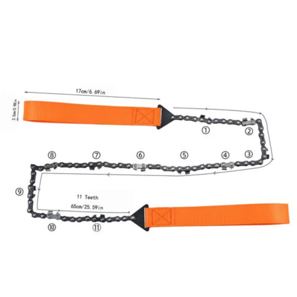 

24 Inches Portable Handsaw Chain With 11 Teeth For Camping Garden Wood Cutter Survival Hand Chain Saw Zipper/Wire Saw Handheld