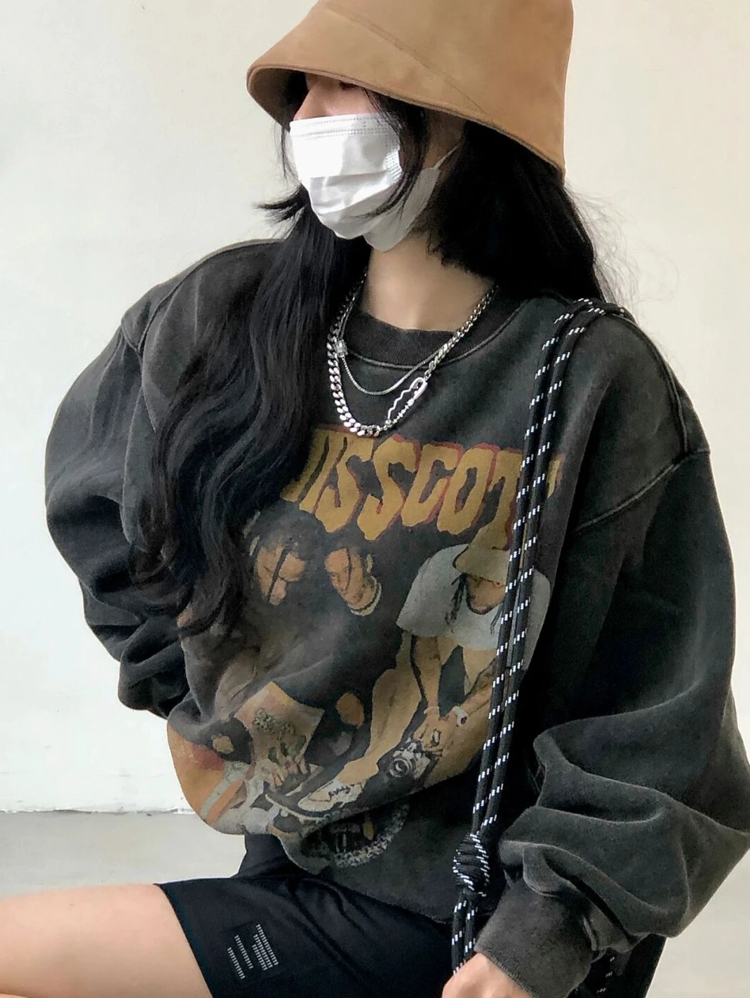 

Свитшот женский выцветающий, худи, винтажный пуловер, модная уличная одежда в стиле рок, корейский стиль, зима-осень