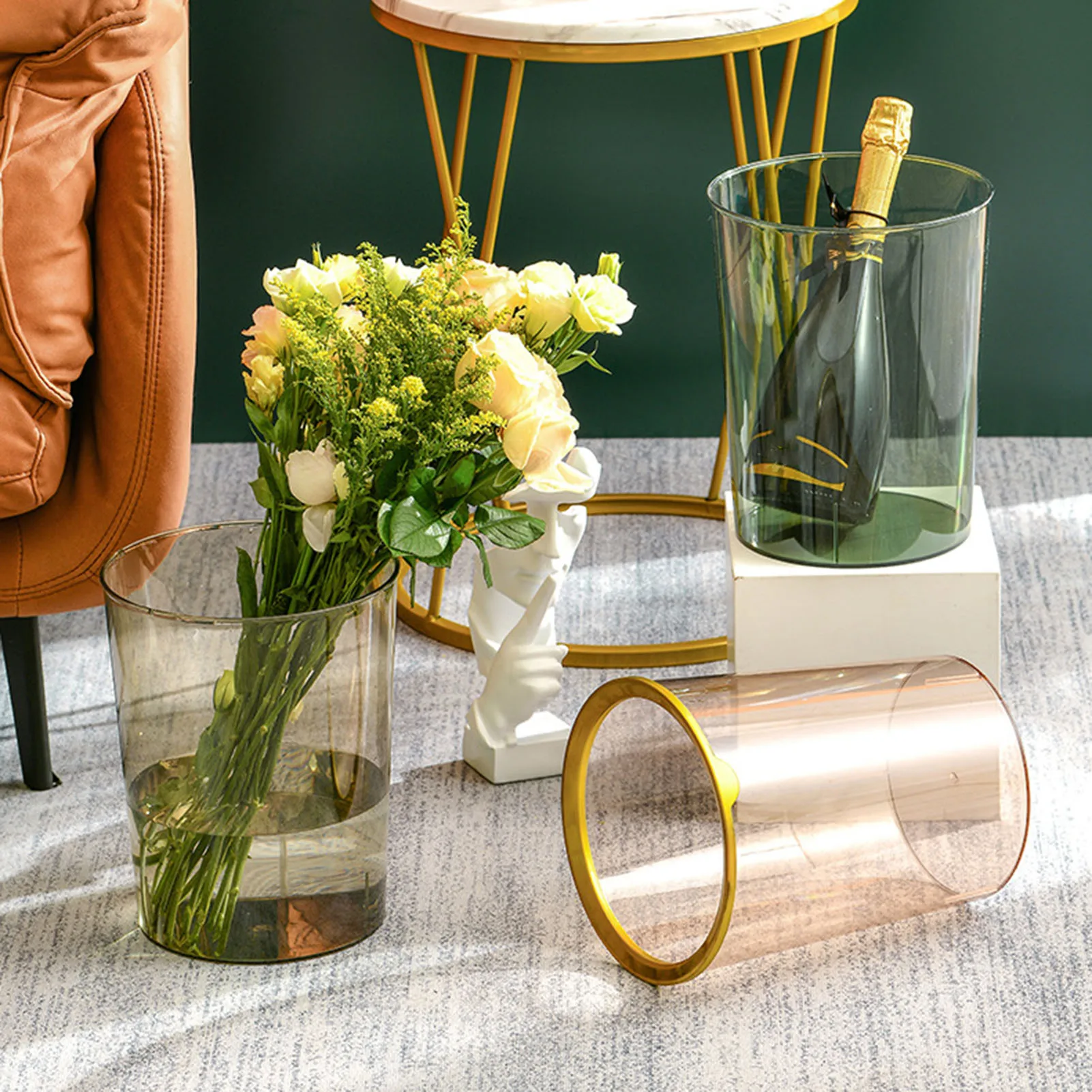 

Clear Trash Can Multipurpose Large Capacity Round Garbage Container Bin for Home Kitchen Living Room Household Supplies