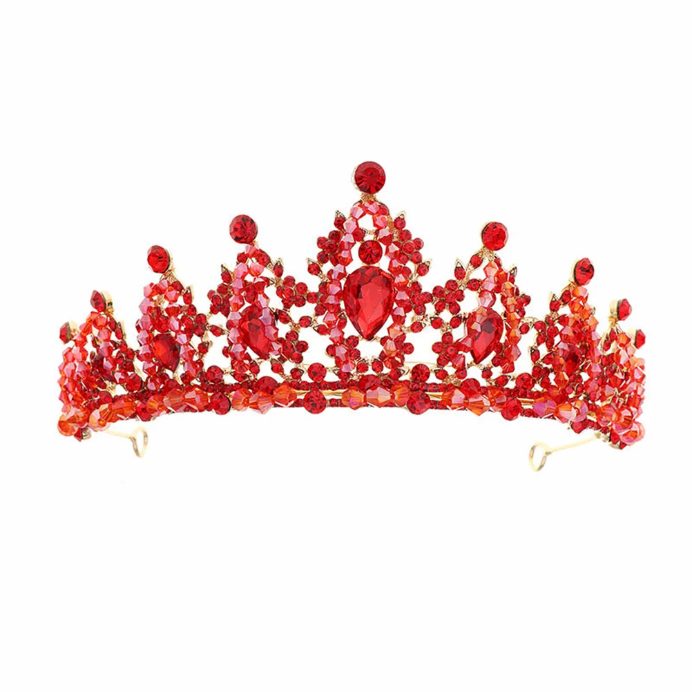 Red Rhinestones Girl Tiara Wedding Headpiece Bride Crystal Crowns Tiaras Decor Princess Toast Clothing