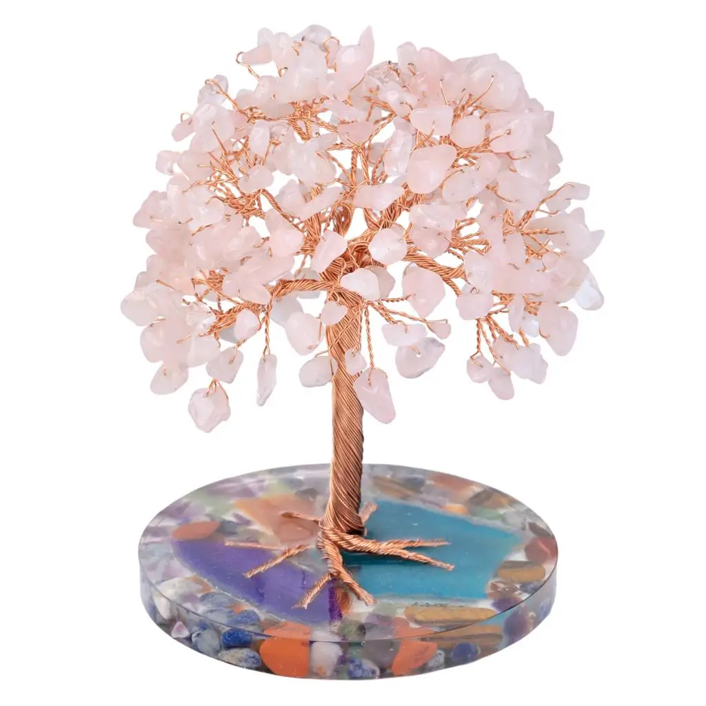 Natural Crystal Stone Money Tree With Agate Slice Base Bonsai Tree Feng Shui Decoration For Wealth And Luck Home Decor