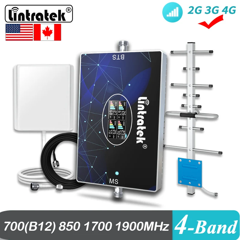 

Lintratek 700 B12 850 Cellular Amplifier 1700 2100 1900 MHz Cellphone Repeater 2G 3G 4G LTE CDMA PCS AWS Mobile Signal Booster