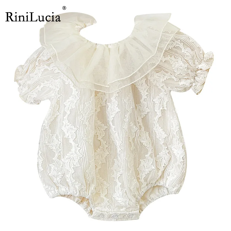 

RiniLucia Spring Toddler Girls Dress Cotton Solid Short Sleeve Children Dress Ruffles Lace Kids Dresses for Girls Fashion