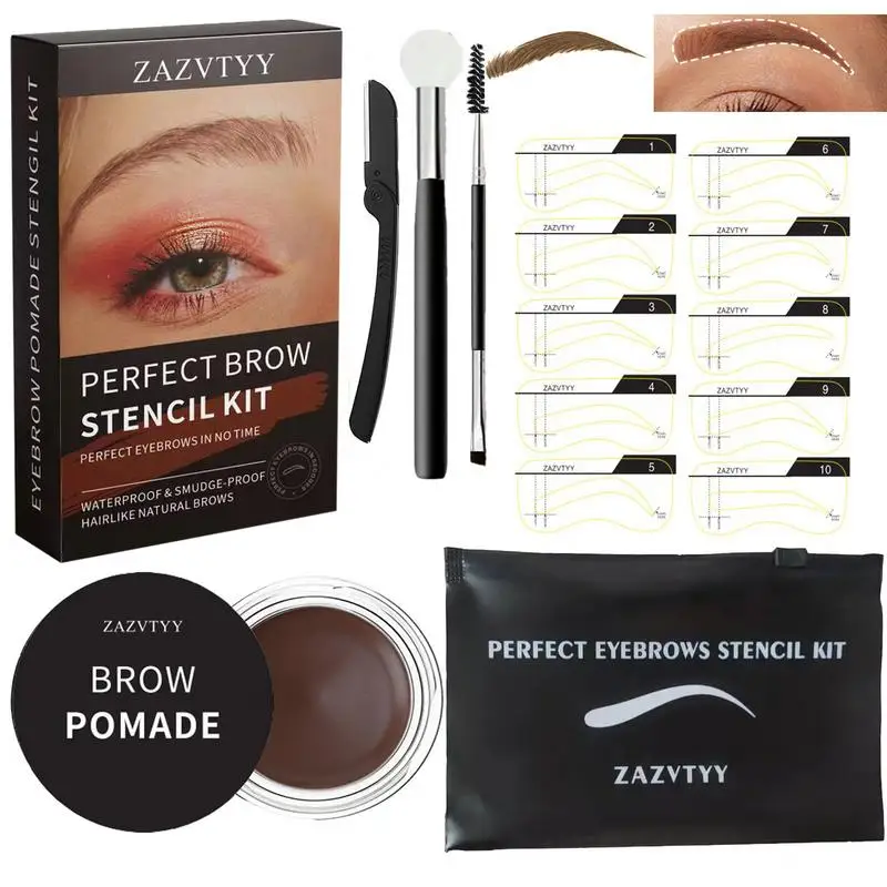 

Eyebrow Cream Kit Waterproof Long Lasting Eyebrow Stencil Kit Reusable For Novice And Professional