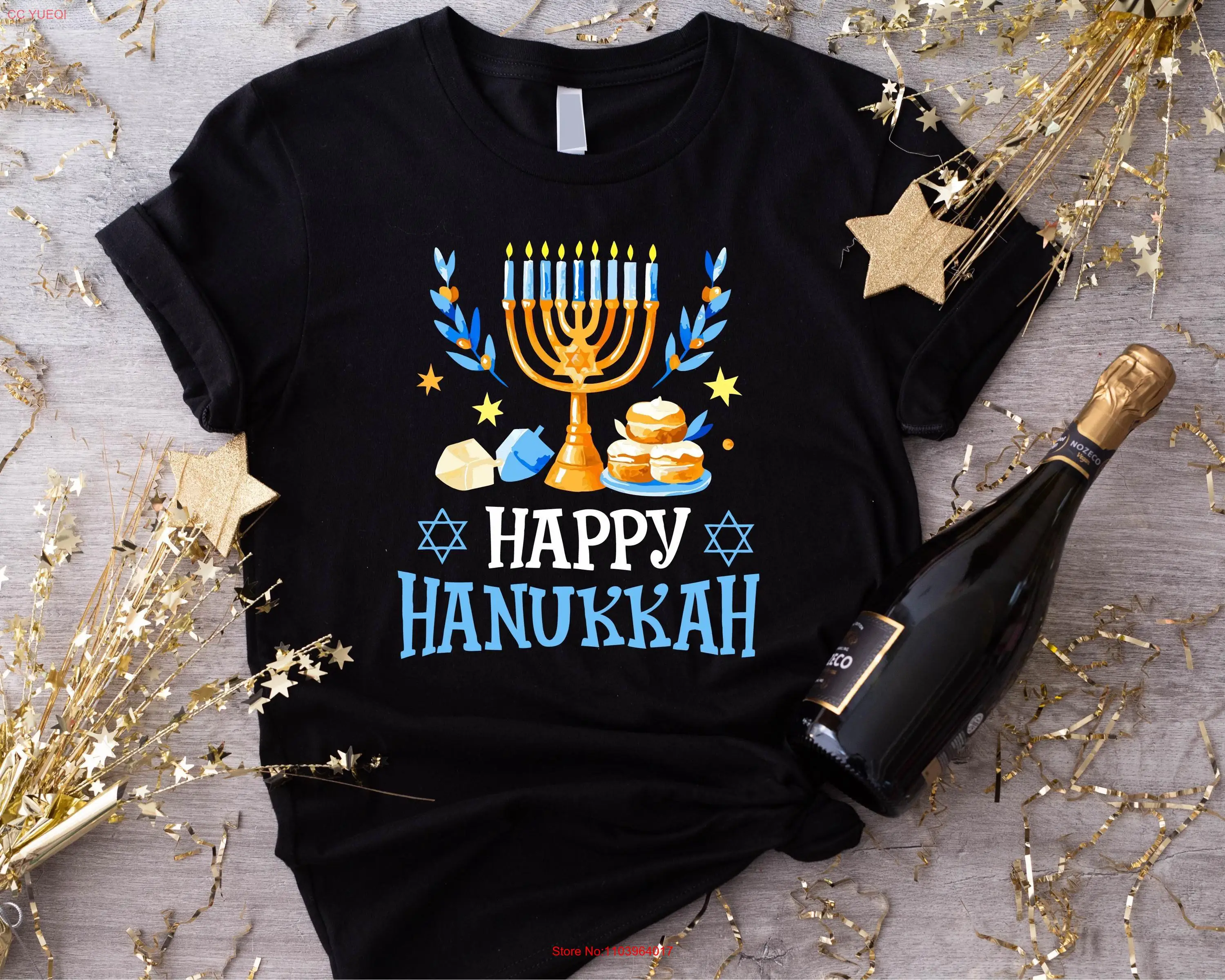 Happy Hanukkah T Shirt Jewish Holiday Eight Nights Of Lights Menorah Celebration Challat Days long or short sleeves