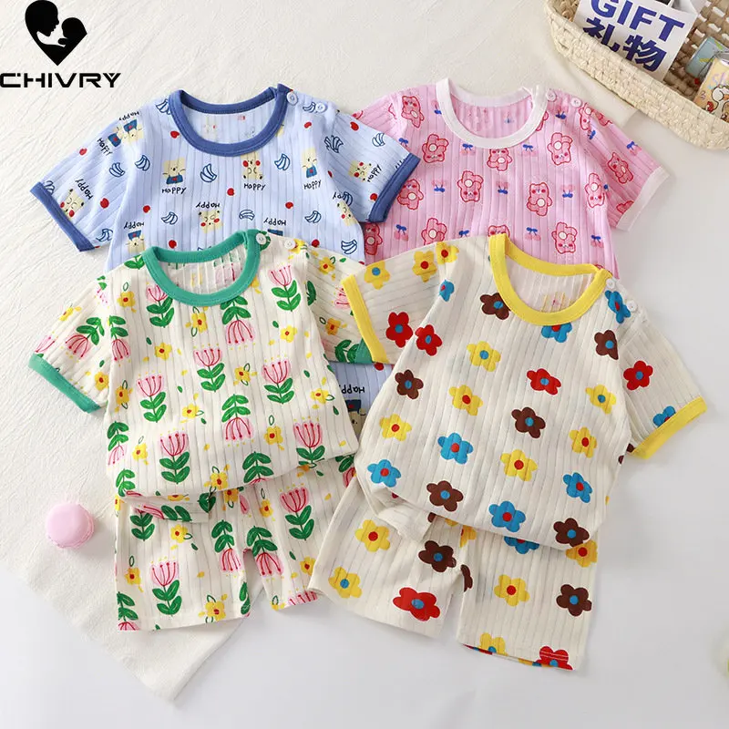 

Kids Summer Thin Cotton Clothing Sets New 2023 Boys Girls Cartoon Short Sleeve T-shirt Tops with Shorts Baby Sleepwear Pajamas