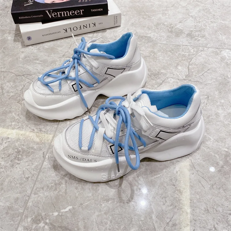 

2022 Spring Sneakers Women Thick Bottom Daddy Shoe Thick Bottom Round Toe Breathing Leisure Female Vulcanize Shoes