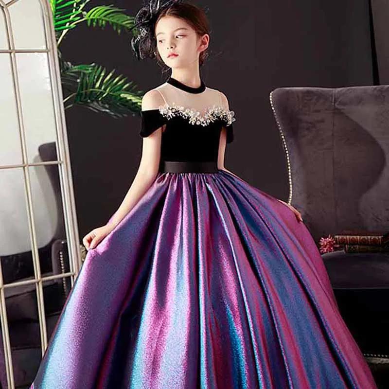 

Платье принцессы для девочек в стиле ретро, фиолетовое бальное платье, платье для детей-подростков, платье для выступлений, свадебная одежда, для дня рождения