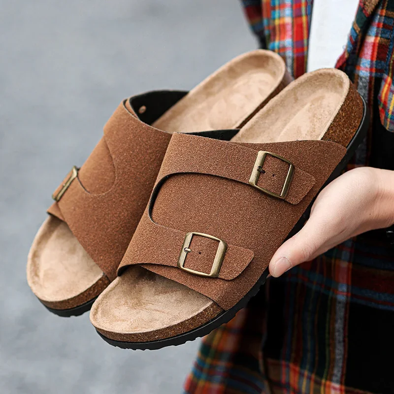 Сандалии замшевые унисекс модные однотонные с открытым носком клоги