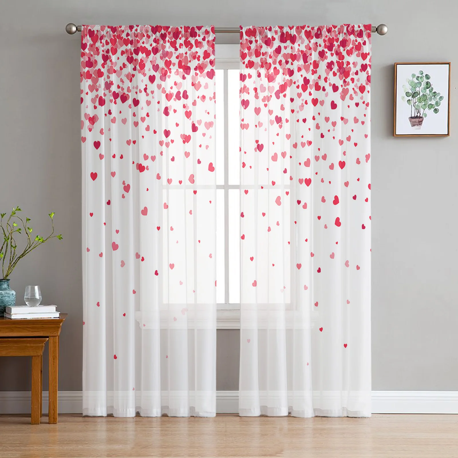 

Valentine'S Day Love Texture Sheer Curtains for Living Room Bedroom Tulle Curtain for Kitchen Home Decor Window Drapes