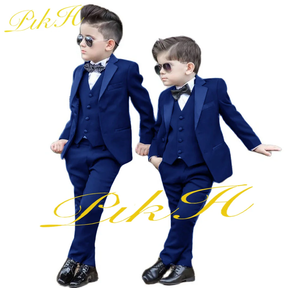 Boys Suit 3 Piece Formal Business Jacket Pants Vest Wedding Kids Tuxedo Child Blazer Set Custom 3-16 Years Old