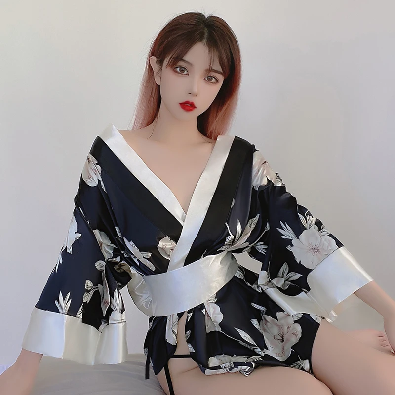 

Sexy Costume Women 18+ Porn Japanese Lingerie Robe Cosplay Temptation Print Bow Tie Big Cuff Kimono Dress Erotic Games Anime