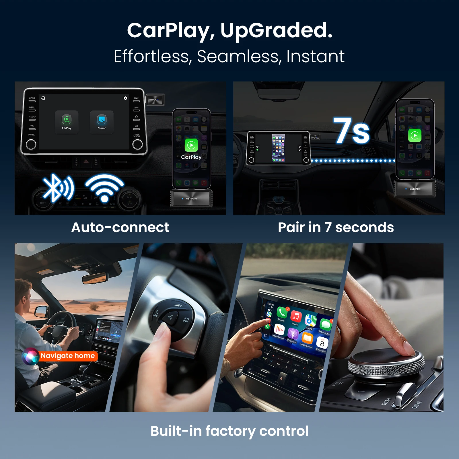 Фото GetPairr 2in1 Беспроводное зеркало для CarPlay и экрана телефона CarPlay Зеркало для телефона в автомобильный экран DP Зеркальное аудио синхронизация для VW №5