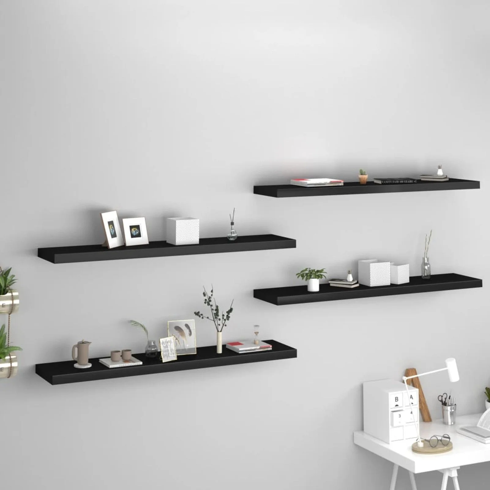 

Floating Wall Shelves 4 pcs Black 47.2"x9.3"x1.5" MDF