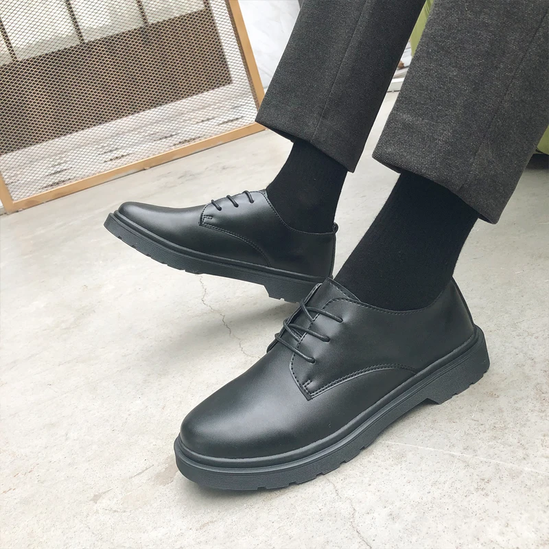 

Туфли кожаные Нескользящие унисекс, удобная повседневная водонепроницаемая обувь для пар, с круглым носком, черные, Размеры 35-48