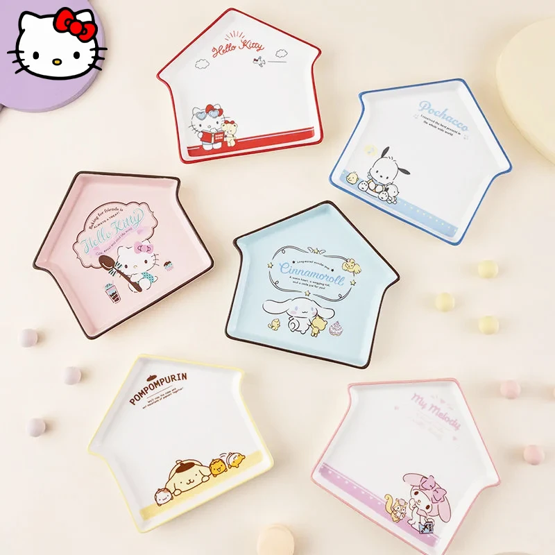 

Kawaii Sanrio HelloKitty Tableware MyMelody Cinnamoroll Anime Melody Imitation Ceramic Kitchen Children's Cake Pan Cartoon Tray