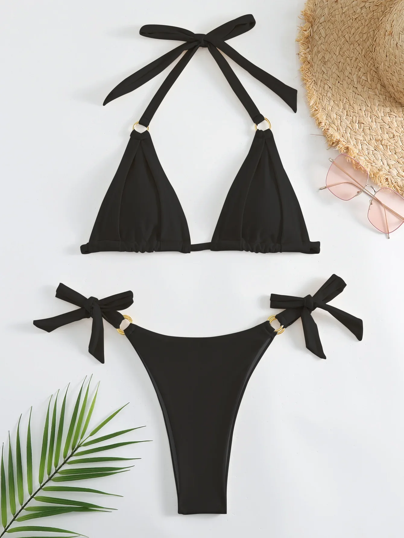 Микро-бикини сексуальный женский купальник 2024 однотонный бежевый мини-бикини с