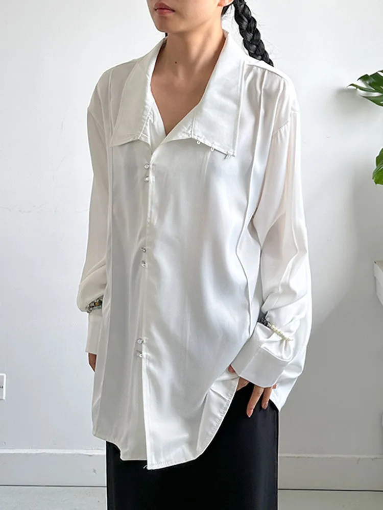 Женская винтажная блузка [EAM] белая/черная большого размера с длинными рукавами и