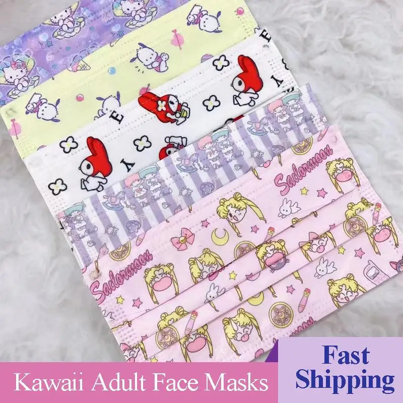 

Kawaii взрослые Маски Аниме Луна Маска женщины девушка одноразовые маски со ртом для лица 3-слойная с мелтблаун пыленепроницаемый защитный